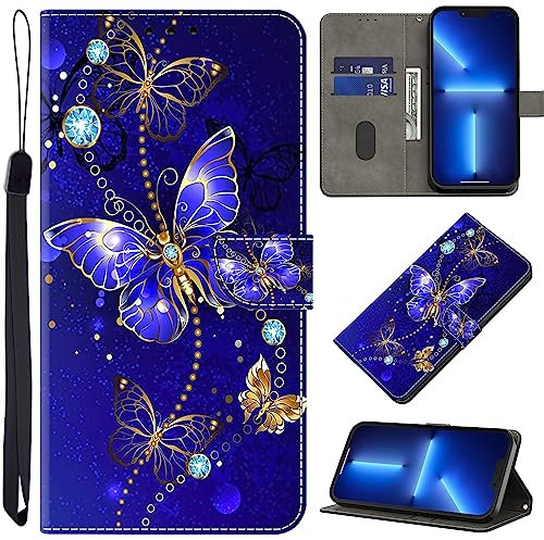 BOLELAW Hülle für Samsung Galaxy A53 5G mit [Magnetverschluss] [Flip-Funktion] [Kartenfächern] Flip Case Leder Schutzhülle Stylische Klapphülle, Diamant-Schmetterling