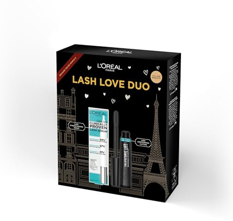 L'Oréal Paris Lash Love Duo Gift Set Clinically Proven Lash Serum Infused With Hyaluronic Acid & Telescopic Lift Mascara For Up To +5MM Longer Looking Lashes