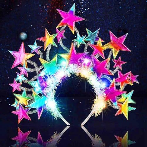 Zoestar Leuchtende Stern-Heiligenschein-Krone, Stirnband, LED-Sterne, Göttin, Stirnbänder, leuchtender Karnevals-Rave-Kopfschmuck, funkelnd, Party-Kostüm, Haarschmuck für Frauen und Mädchen (bunt)