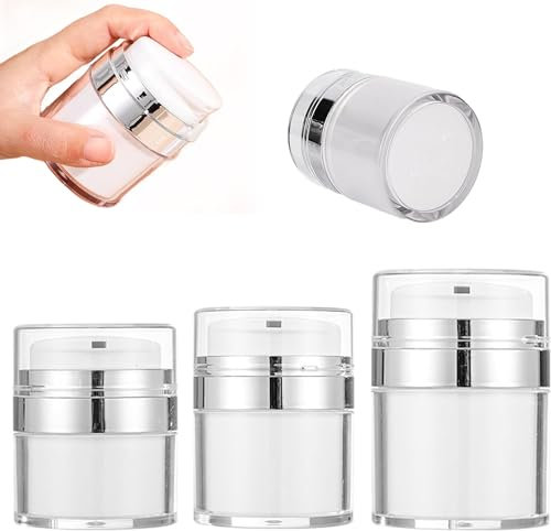 3Pcs Airless Pump Bottle Dispenser Container Airtight Containers Bottle Refillable Empty Bottles Moisturiser Pump Dispensertravel Bottles for Toiletries for Lotions Creams Makeup