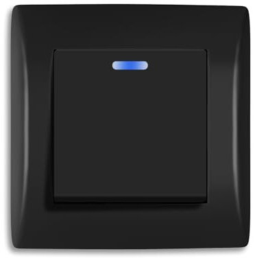 BSEED Lichtschalter mit Steckklemme 1 Fach 2 Wege, PC Rahmen Wechselschalter Unterputz mit LED Kontrollleuchte, Taster Schalter Unterputz, Wandschalter Light Switch für Wohnzimmer, Büro -Schwarz