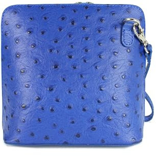 Belli italienische Ledertasche Damen Umhängetasche klein Handtasche Schultertasche Abendtasche in royalblau Straußprägung - 17x16,5x8,5 cm (B x H x T)
