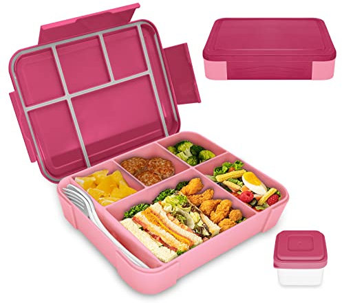 IJIAMY Brotdose Kinder mit Fächern, 1300ml Jausenbox Kinder, Auslaufsicher Bento Box, Lunchbox Kinder, Vesperdose für Kindergarten & Schule (Pink)