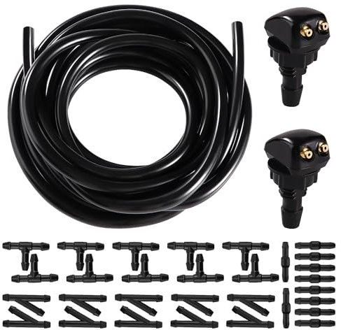 Lyeteung Wischwasserschlauch Reparaturset, Universal Scheibenwaschanlage Schlauch Kit, 3m Automotive Schlauch, 2 Stücke Auto Windschutzscheibe Scheibenwaschdüsen und 30 Stücke Schlauchverbinder