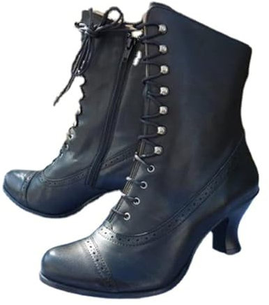 Agiyenna Stivali Vittoriani da Donna - Stivaletti a Punta Punk Gotico in Pelle PU - Vintage con Zip Tacco Basso per Costumi da Festa