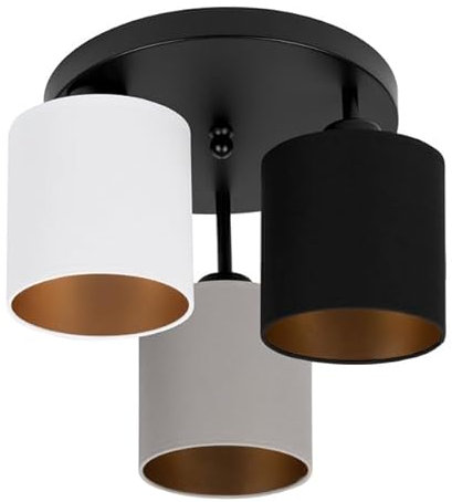 alfalux Deckenlampe 3 Flammig Deckenleuchte E27 LED Geeignet Wohnzimmer Schlafzimmer Küche CL-3030SC-WEGRSC Schwarz - Weiß/Grau/Schwarz