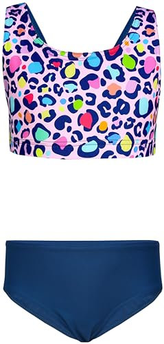 Aquarti Costume da Bagno per Ragazze Bikini Sportivo 2 Pezzi Bambina, Stampa Leopardata Rosa Rosa Viola Blu Scuro, 158