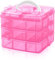Daletu Boite de Rangement avec Compartiment, Boite de Tri 18 Compartiment pour Lego, Puzzle, Bijoux, Couture, Loisirs Créatifs, Trois Couches, 6 Compartiments Chacune, Transparent, Rose