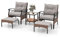 COSTWAY 5 Pieces Rattan Garden Furniture Set, Patio Conversation Set with 2 Chairs, 2 Footstools, Glass Top Coffee Table and Thick Cushions, Wicker Weave Outdoor Sofa Seating Set for Balcony Lawn Yard