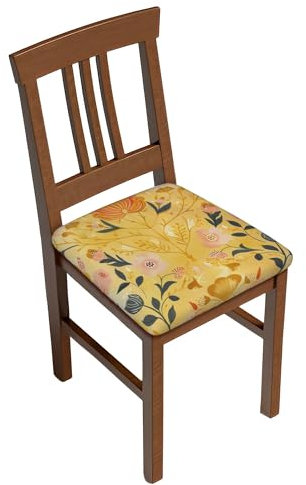 Stuhlsitzbezug 4er Set, Pastel Gold Folk Stuhlsitzbezüge Elastischer Stuhlhusse für Büro, Wohnzimmer, Küche