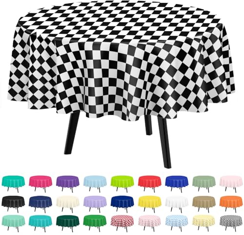 QIKSION 3 Stück schwarz und weiß Karierte Kunststoff-Tischdecke Einweg-Tischdecken für Partys, Brautparty, Geburtstag, Hochzeit (213,3 cm)