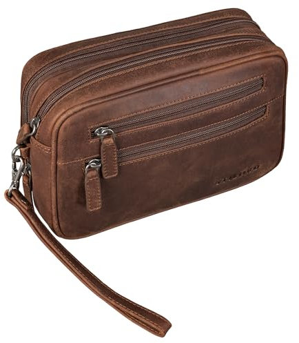 STILORD 'Nero' Handgelenktasche Herren Leder mit Doppelkammer Vintage Handtasche Clutch für 8,4 Zoll Tablets ideal für Reisen Festival Herrenhandtasche echtes Leder, Farbe:sapelli - braun