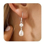 ZHESHY Perlen Ohrringe Silber 925 Stecker Damen Weiß Süßwasserperlen Gold Silber 8MM Ohrstecker Ohrringe mit Perle Creolen Perlenohrringe Hängend Hypoallergene Schmuck Frauen Mädchen Braut Geschenk