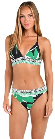 Sunshine 79 Damen Triangle Halter Swimsuit Top Bikini, Multi//Monstera, 36
