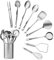 VonShef 10Pc Kitchen Utensils Set, Utensil Pot with 9 Stainless Steel Utensils Including Spatula, Tongs, Spoons, Ladle, Masher & Whisk, Dishwasher Safe Cooking Tools with Holder
