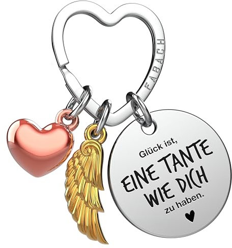 FABACH Beste Tante Schlüsselanhänger Schutzengel Glücksbringer mit Herz und Gravur - Beste Tante Geschenke Schlüsselanhänger - Tante Geschenk Engel Glücksbringer Patentante