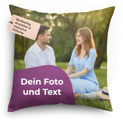 Cimpress Personalisiertes Fotokissen mit eigenem Foto, beidseitig Bedruckt, 45,7 × 45,7 cm, weich und dekorativ, Kissen fürs Sofa, Geschenk oder Wohndekoration für Freunde und Familie