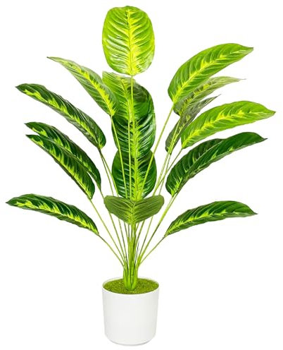 Zelihrdu Planta Artificial con Maceta Plantas Artificiales Decorativas 18 Hojas Altas Realista Palma Árbol Artificial Decoración para Interior Exterior Casa Salón Oficina (80cm Ave del Paraíso)