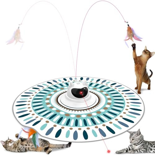 Spessn Interaktives Katzenspielzeug 3-in-1 Versteckspiel Federn Spielzeug,Wiederaufladbar Intelligenz katzenspielzeug,Roter Punkt Elektrisches Katzenspielzeug für Katzen jeden Alters