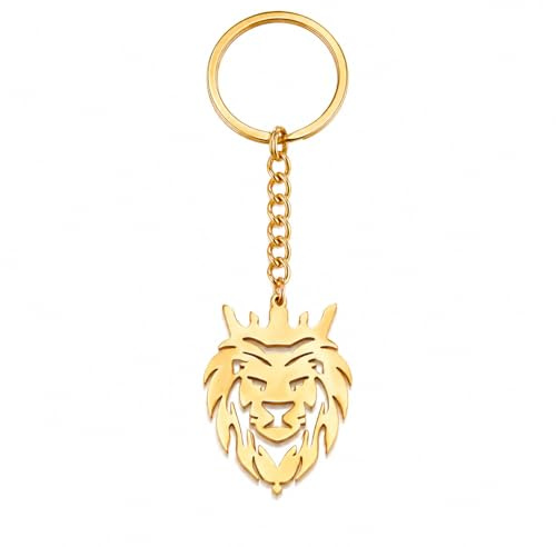 Porte-clés tête de lion plaqués or en acier inoxydable animaux sauvages accessoires voiture