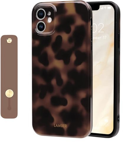 NITITOP Compatible with iPhone 11 Case Cute Leopard Print Brown Amber Tortoise Design for Women Girls Men with Wrist Adjustable Hand Strap Kickstand Aesthetic Protective Cover - Brown