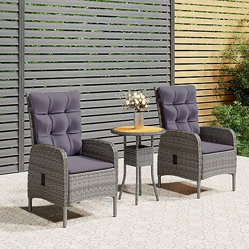 IKAYAA Balkonmöbel Set mit 1 Tisch & 2 Verstellbare Hochlehner Stühlen, Polyrattan Gartenmöbel Set, Terrassenmöbel Set, Sitzgarnitur 3er Set für Garten & Balkon Grau und Braun 3-TLG-5