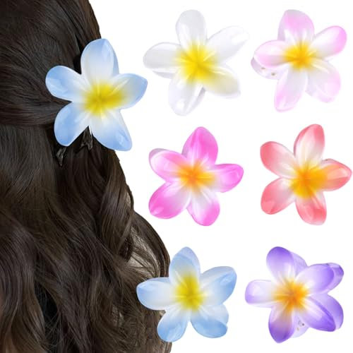 GWAWG 6 PCS Pince Cheveux Fleur, Fleur Hawaienne, Pinces à Cheveux Légères avec Design Floral, Parfaites pour les Mises Jour, Queues de Cheval et la Coiffure Quotidienne