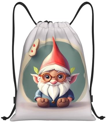 EdWal Rucksack mit süßem Zwergen-Druck, Kordelzug, Turnbeutel, Kordelzug, Rucksack für Sport, Fitnessstudio, Reisen, Schwarz , M