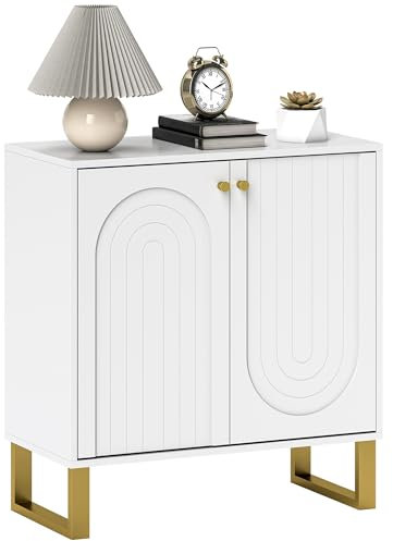 HOMCOM Sideboard with 2 Doors, Modern Storage Cabinet with Adjustable Shelves for Living Room, Dining Room, Kitchen, White