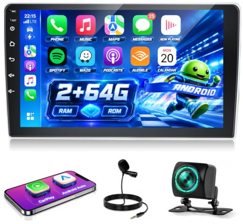NHOPEEW 2G+64G Android Autoradio für Toyota Avensis 2002-2008 - Drahtlos Carplay & Android Auto - 9 Zoll Android Stereo mit WiFi EQ GPS Mirror Link FM RDS + AHD Rückfahrkamera&Mic