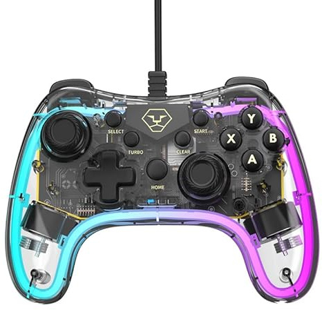 XUMIUZIY Wired Controller für Switches/PS3/Dampfdeck, Programmierbare RGB-Beleuchtung, 6-Achsen-Bewegungssensor, Einstellbare Turbo/Weckfunktion, Dual Motor Vibration