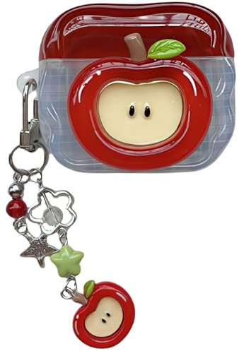 SGVAHY Custodia per AirPods 1 e 2 con portachiavi, con motivo mela rossa 3D, in morbido silicone, per donne e ragazze, anti-caduta, antiurto, custodia protettiva per AirPods di seconda generazione