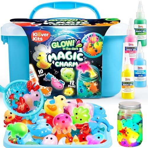 Klever Kits Magic Water Elf Craft Kits for Kids, Glow in the Dark Craft Kit | DIY Aqua Fairy Water Gel Kit, Make Your Own Water Pets Toys with 10 Magic Gels & 12 Molds, Toys Gifts for Boys Girls Ages 3+