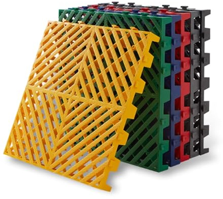 Tapis De Sol pour Garage, Dalles Antidérapantes pour Piscine 40 X 40 Cm, Tapis Modulaires en PVC Souple À Emboîter, Dalles De Sol en Caoutchouc avec Trous(Black,15pcs)