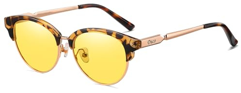 DUCO Runde Polarisierte Nachtsichtbrille Damen Metallrahmen 1221Y | Trendy Nachtfahrbrille für Frauen, Rutschfest, Blendschutz Gelbe Fahrbrille für Autofahren, Neblige, Regnerisch