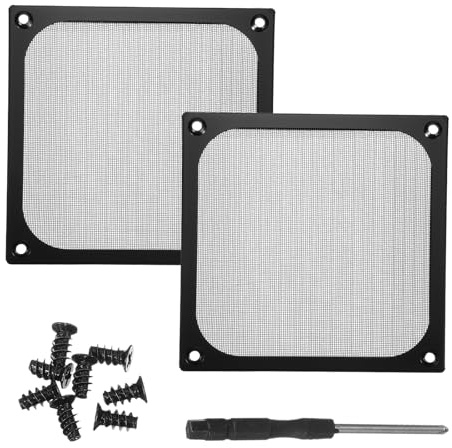 PATIKIL 120mm Fan Filter Grill, 2Pcs Ultra Fine Aluminum Mesh Ventilation Dustproof PC Cooling Fan Grill Covers with Screwdriver and Screws for Desktop Computer Case AC, Black