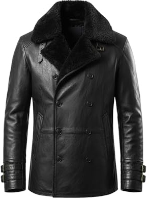 WORNRICH Leon S. Kennedy Resi.dent Evil 9 Requiiem Black Leather Double-Breasted Coat with Sherpa Collar