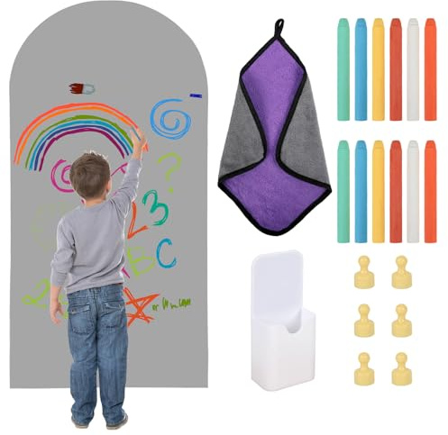 Magnettafel Kinder, 60x118cm Groß Magnetwand Selbstklebend, Magnetische Kreidetafel in Bogenform für Kinderzimmer - 12 Kreidestiften, 1 Reinigungstuch