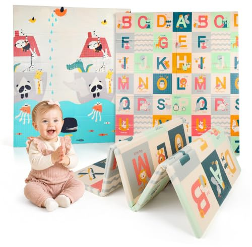 Dripex Krabbelmatte Baby Faltbar 150x180x1.5 cm Kinder Spielmatte BPA-frei | Groß Spieldecke Rutschfeste Krabbeldecke Wendbar Tragbar & Wasserdicht für Kinderzimmer Wohnzimmer (ab 0 Monate)