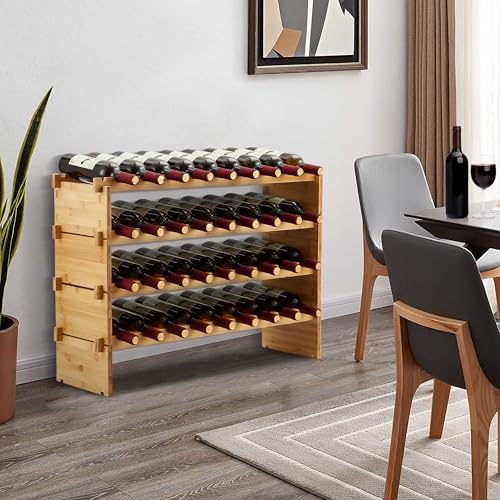 Euker Weinregal Bambus Design – Stapelbarer Flaschenständer für 36 Flaschen, AA-Qualität, Ohne Schrauben, Platzsparend – Ideal für Keller, Bar, Küche & Esszimmer