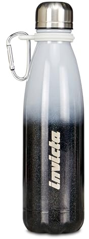 Invicta Borraccia Termica Shine, Nero, Effetto brillantini, Shiny, Acciaio Inox, Bpa free, 500 ml, Mantenimento temperatura caldo 12h reddo 24h, Scuola, Palestra, Ragazza