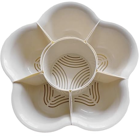 Toyvian Rotating 6-Compartment Hot Pot Vegetable Platter, Milk White Divided Food Plate Drainage for Kitchen and Dining Serving