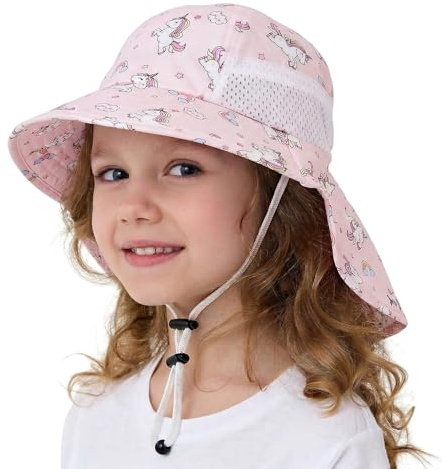 Zidoley Chapeau de Soleil Enfant avec Protection UV 50+ - Chapeau d'été léger à Larges Bords, Maille Respirante et jugulaire Ajustable, idéal pour la Plage (50-54 cm) (Licorne)