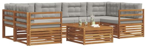 vidaXL Outdoor-Sofagarnitur mit Kissen 7 pcs Natürlich und Hellgrau, Gartenmöbel, modernes Outdoor-Sofa, strapazierfähiges Set, Terrassen-Lounge und Sitzgruppe