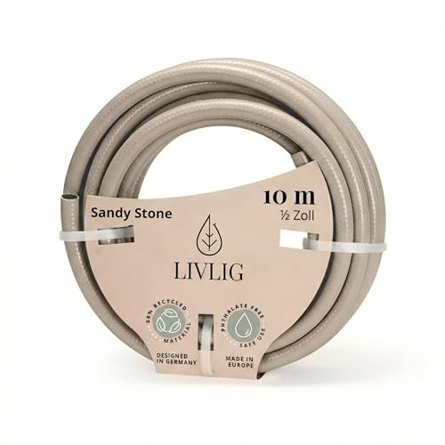 LIVLIG Gartenschlauch 1/2 Zoll 10m Beige, Premium Bewässerungsschlauch | Design Gartenschlauch Beige aus 60% Recyclingmaterial, UV-beständig und wetterfest, Schlauch für Gartenbewässerung
