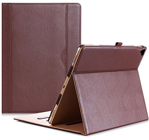 ProCase Leder Stand Folio Hülle für 2017 iPad Pro 12.9 Zoll (A1670 A1671) und 2015 iPad Pro 12.9 (A1584 A1652),Mit Mehre Blickwinkeln, Auto Sleep/Wake, Dokumentenkarte Tasche -Braun