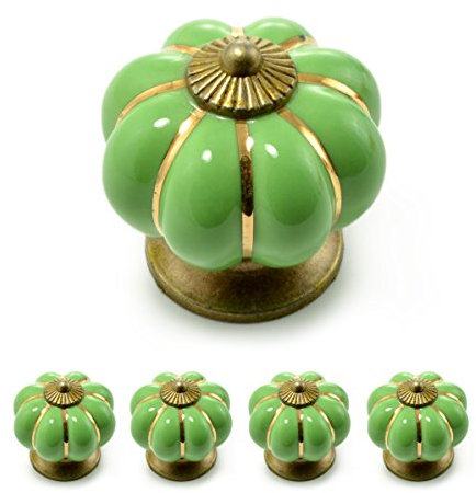 Ganzoo Set Möbelknöpfe „Krone“ aus Porzellan mit antik Bronze Verzierung, (Set in vielen verschiedenen Farben erhältlich) Vintage Schrankknauf aus Keramik, Möbelgriff, Marke (4er SET, Grün)