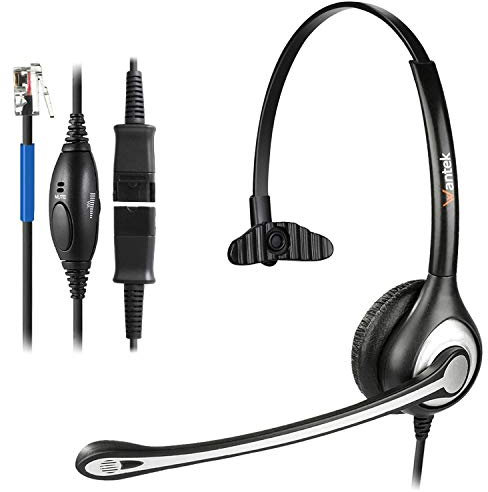 Wantek Cuffie Telefono Fisso RJ9 Monoaurale con Microfono Cancellazione del Rumore e Quick Disconnect, Auricolare Ufficio per Cisco 7942 7971 o Plantronics M10 M12 Amplificatore(600QC1)