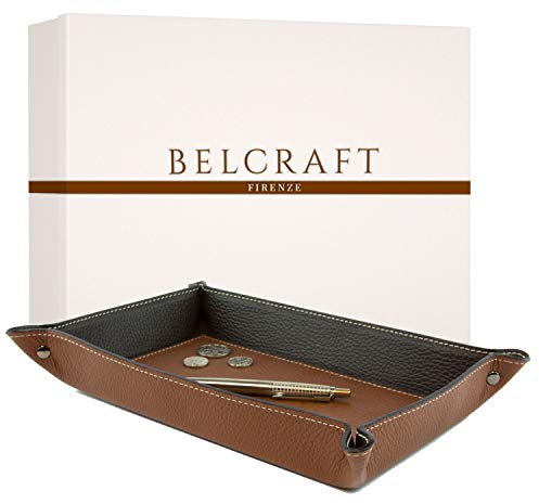 BELCRAFT Luni Taschenleerer Leder, Elegantes Geschenk mit Geschenkbox, Handgearbeitet in klassischem italienischem Stil, Ordentlich Tablett, Braun (28x19 cm)