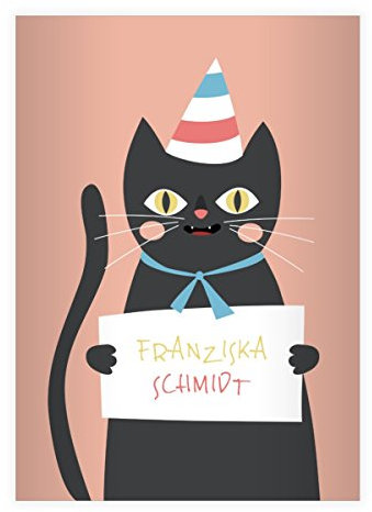 1 personalisiertes, Super süßes Katzen DIN A4 Grundschul Hefte mit Party Hut in rosa Kontrastlineatur 2